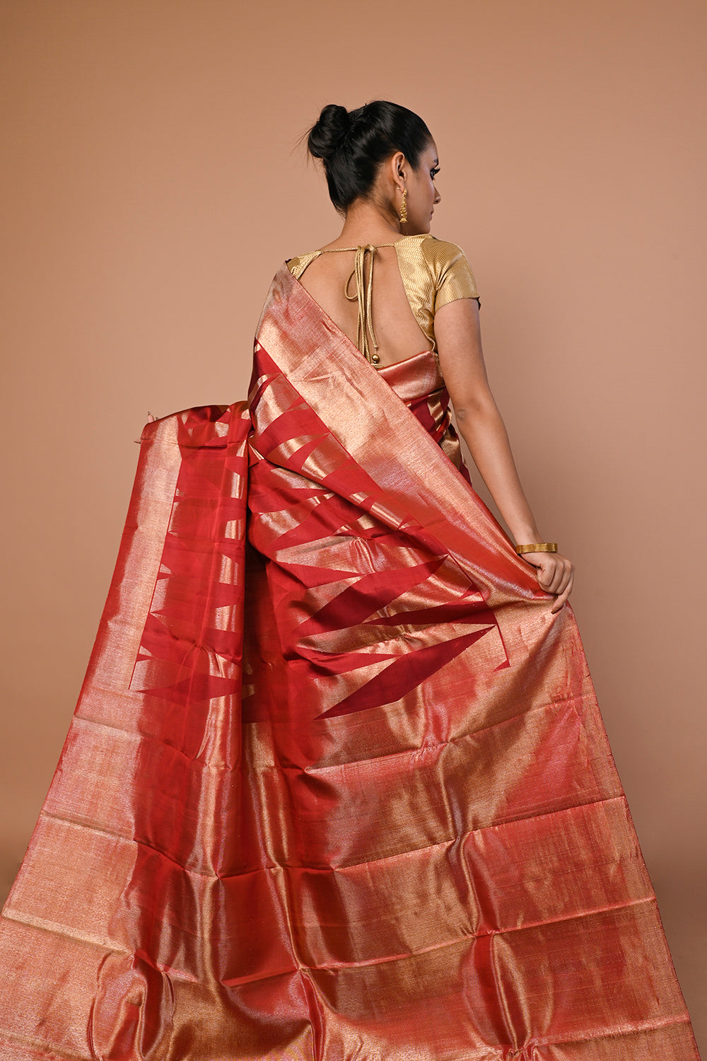 Kanchipuram Silk Geometrical Brocade Maroon Saree