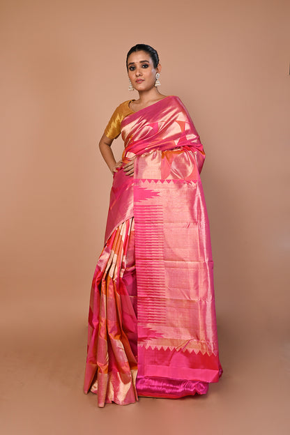 Kanchipuram Silk Geometrical Brocade Pink Saree