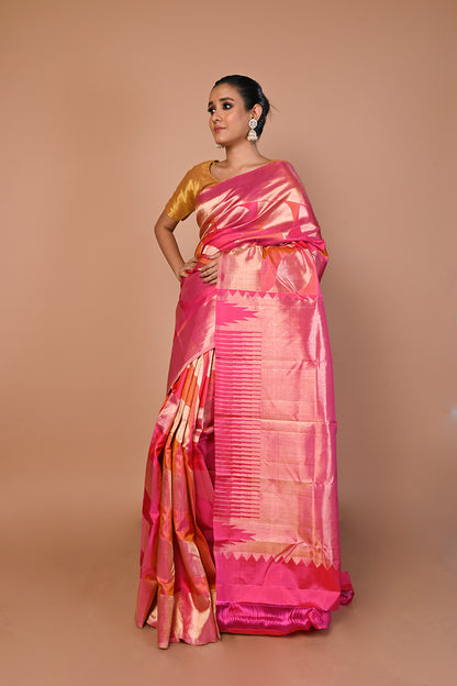 Kanchipuram Silk Geometrical Brocade Pink Saree