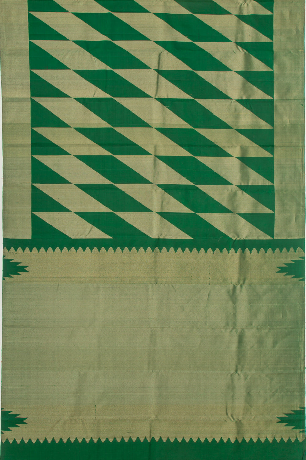 Kanchipuram Silk Geometrical Lines Green Saree