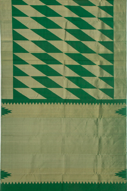 Kanchipuram Silk Geometrical Lines Green Saree