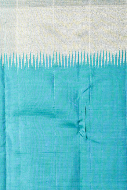 Kanchipuram Silk Geometrical Brocade Dual Tone Blue And Green Saree