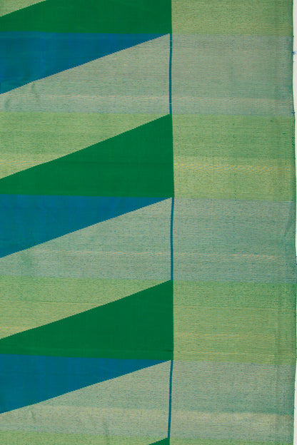 Kanchipuram Silk Geometrical Lines Green Saree
