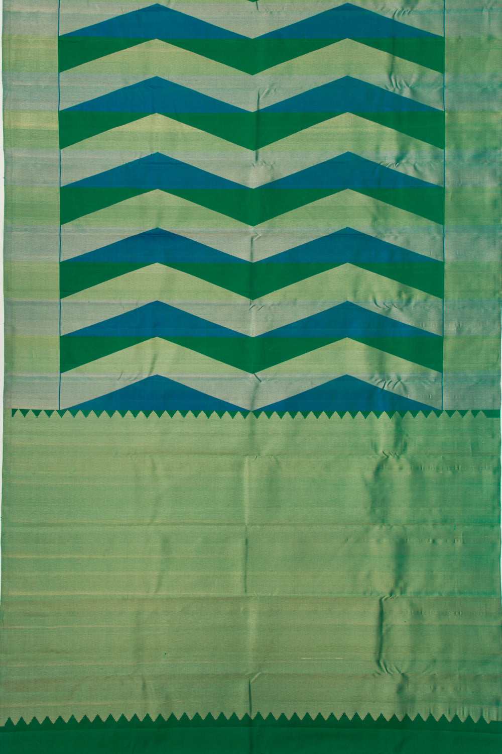 Kanchipuram Silk Geometrical Lines Green Saree