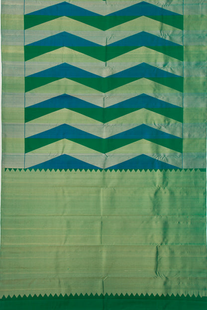 Kanchipuram Silk Geometrical Lines Green Saree