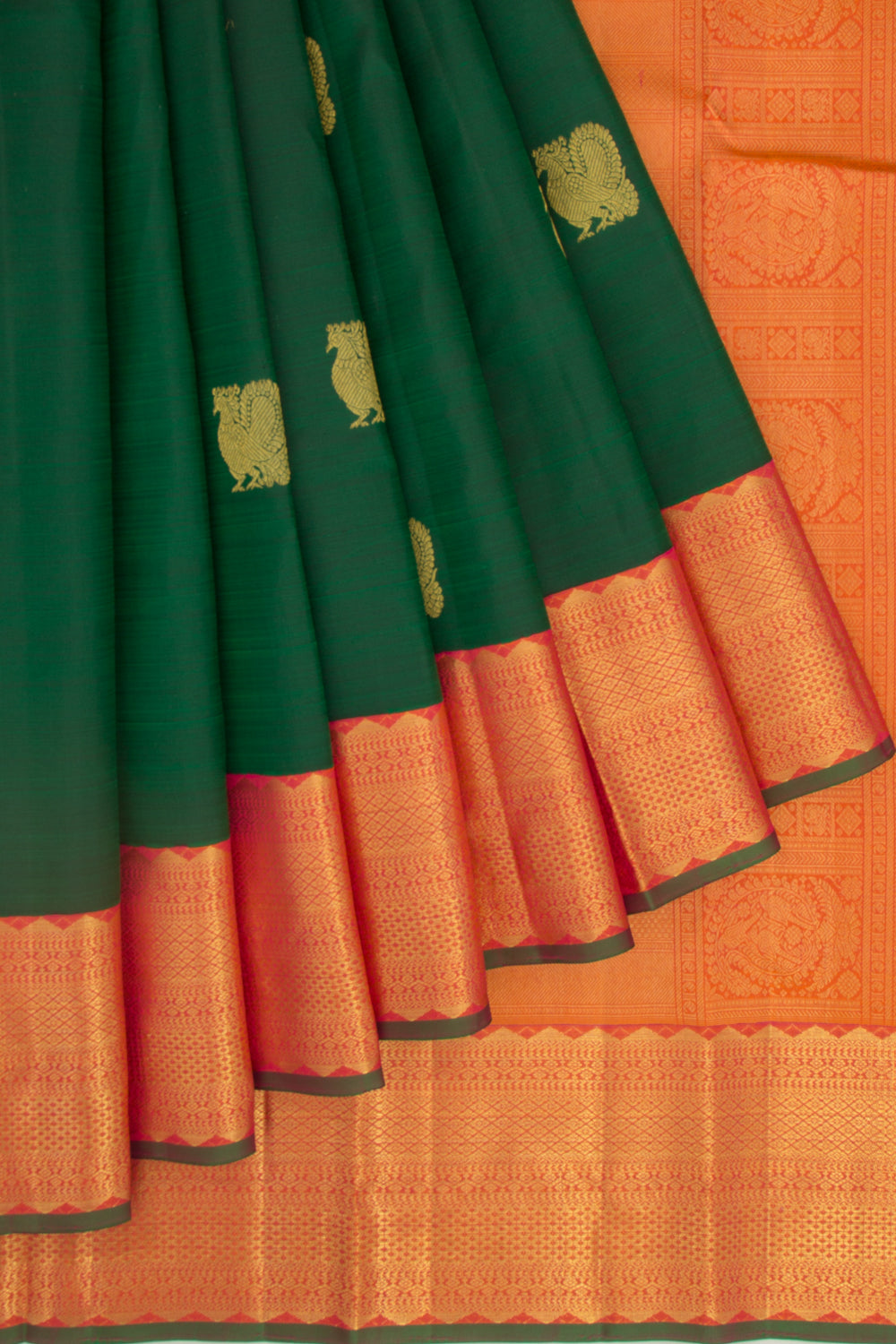 Kanchipuram Silk Butta Dark Green Saree
