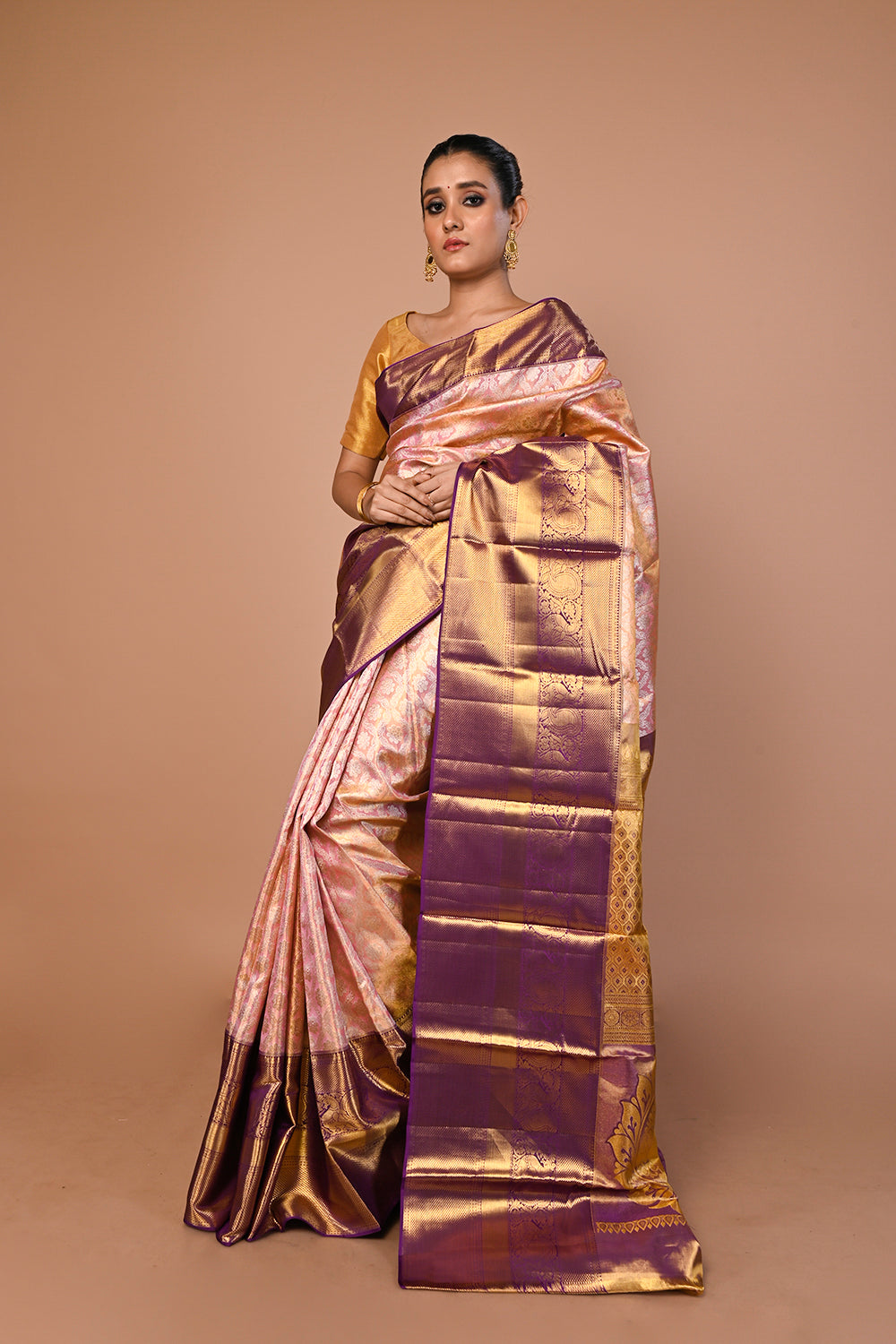 Kanchipuram Silk Tissue Brocade Baby Pink Saree