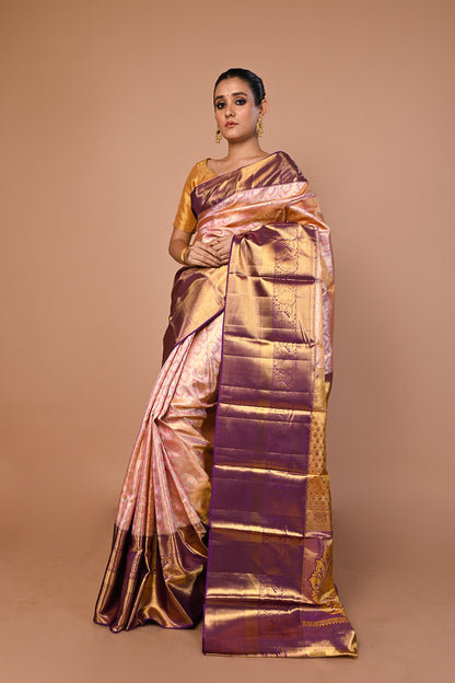 Kanchipuram Silk Tissue Brocade Baby Pink Saree