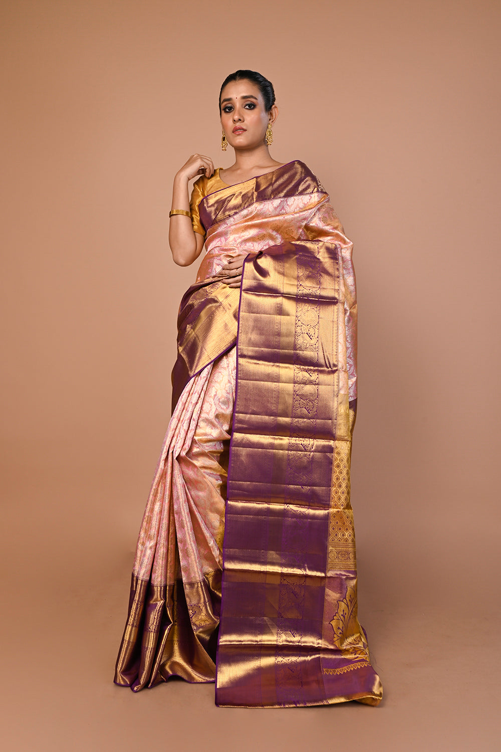 Kanchipuram Silk Tissue Brocade Baby Pink Saree