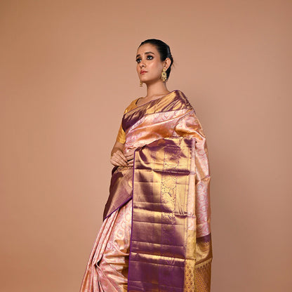 Kanchipuram Silk Tissue Brocade Baby Pink Saree