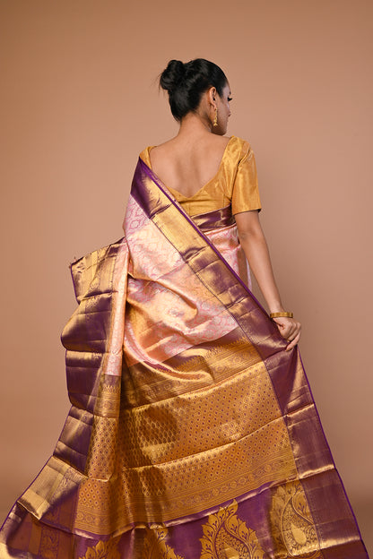 Kanchipuram Silk Tissue Brocade Baby Pink Saree