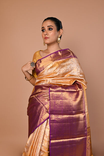 Kanchipuram Silk Tissue Brocade Gold Saree