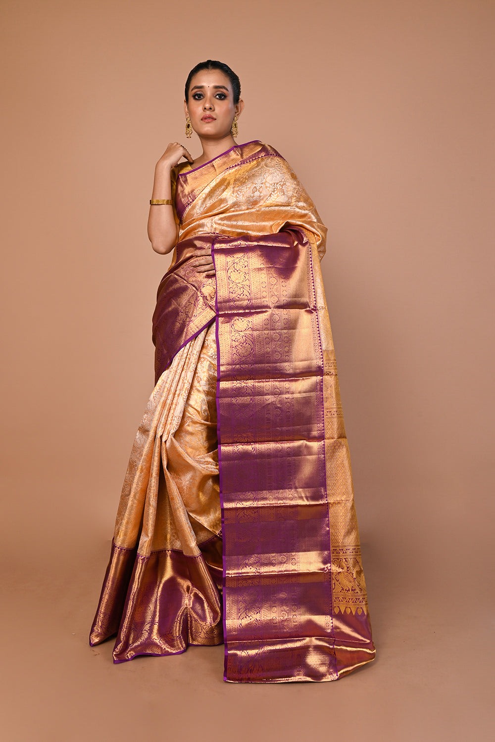 Kanchipuram Silk Tissue Brocade Gold Saree