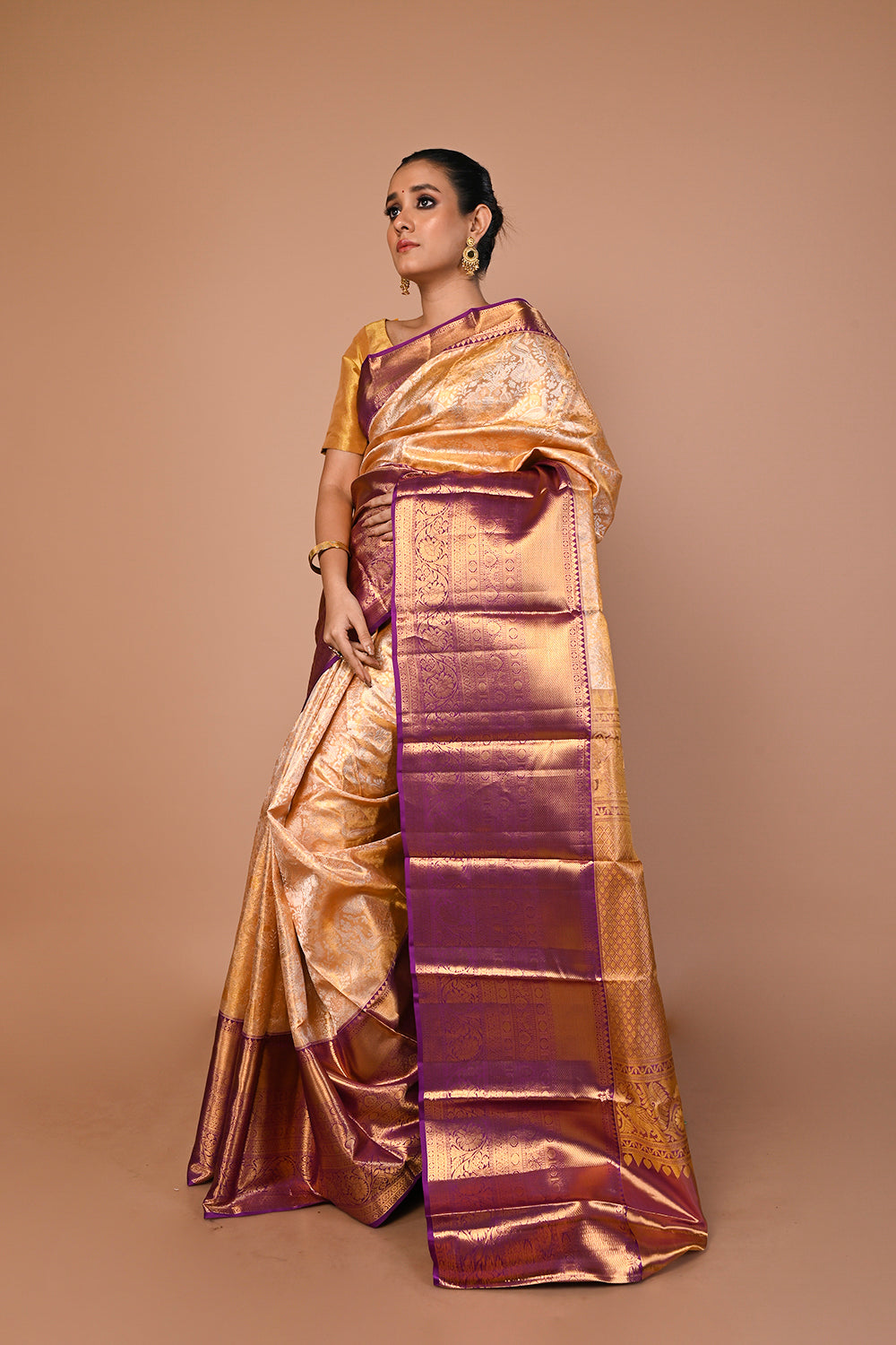 Kanchipuram Silk Tissue Brocade Gold Saree