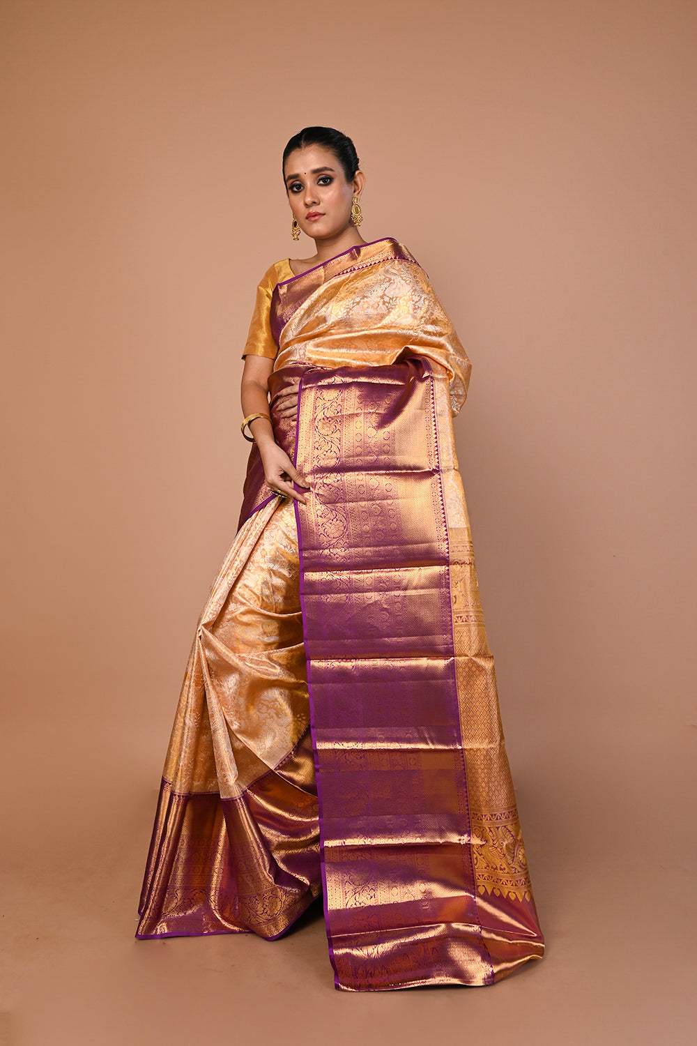 Kanchipuram Silk Tissue Brocade Gold Saree