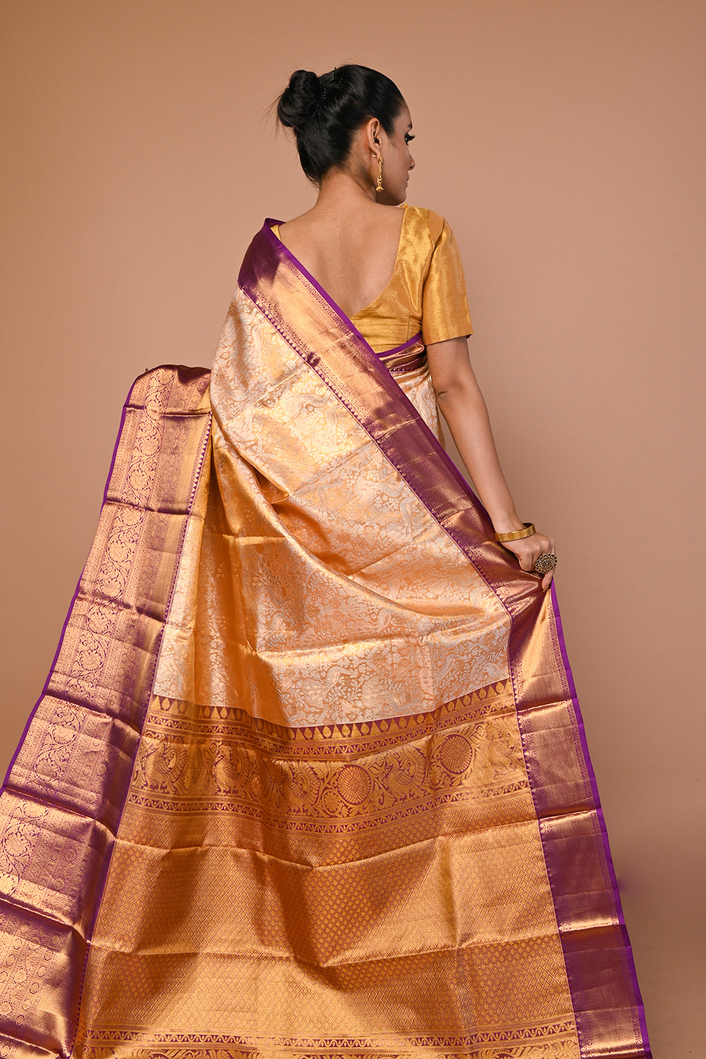 Kanchipuram Silk Tissue Brocade Gold Saree