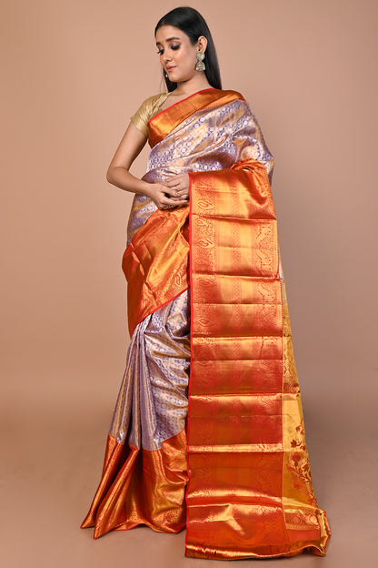 Kanchipuram Silk Tissue Brocade Lavender Saree