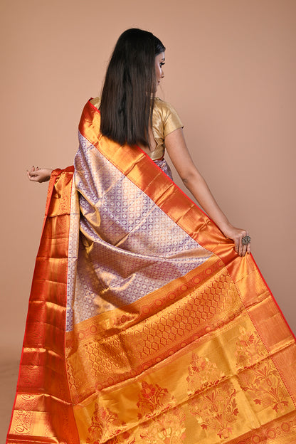 Kanchipuram Silk Tissue Brocade Lavender Saree