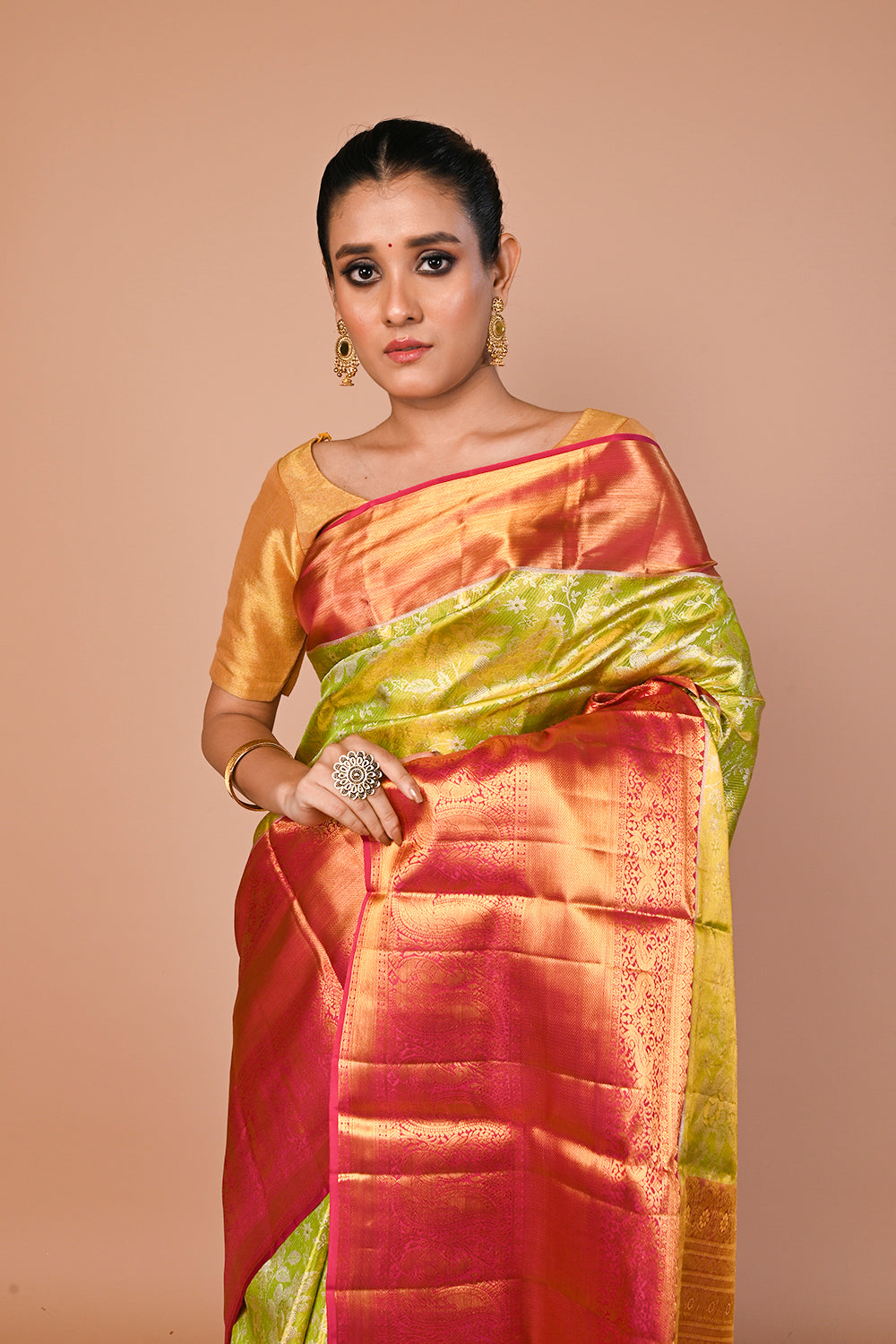Kanchipuram Silk Tissue Jaal Green Saree