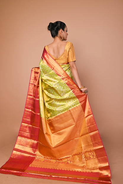 Kanchipuram Silk Tissue Jaal Green Saree