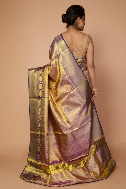 Kanchipuram Silk Tissue Jaal Gold Saree