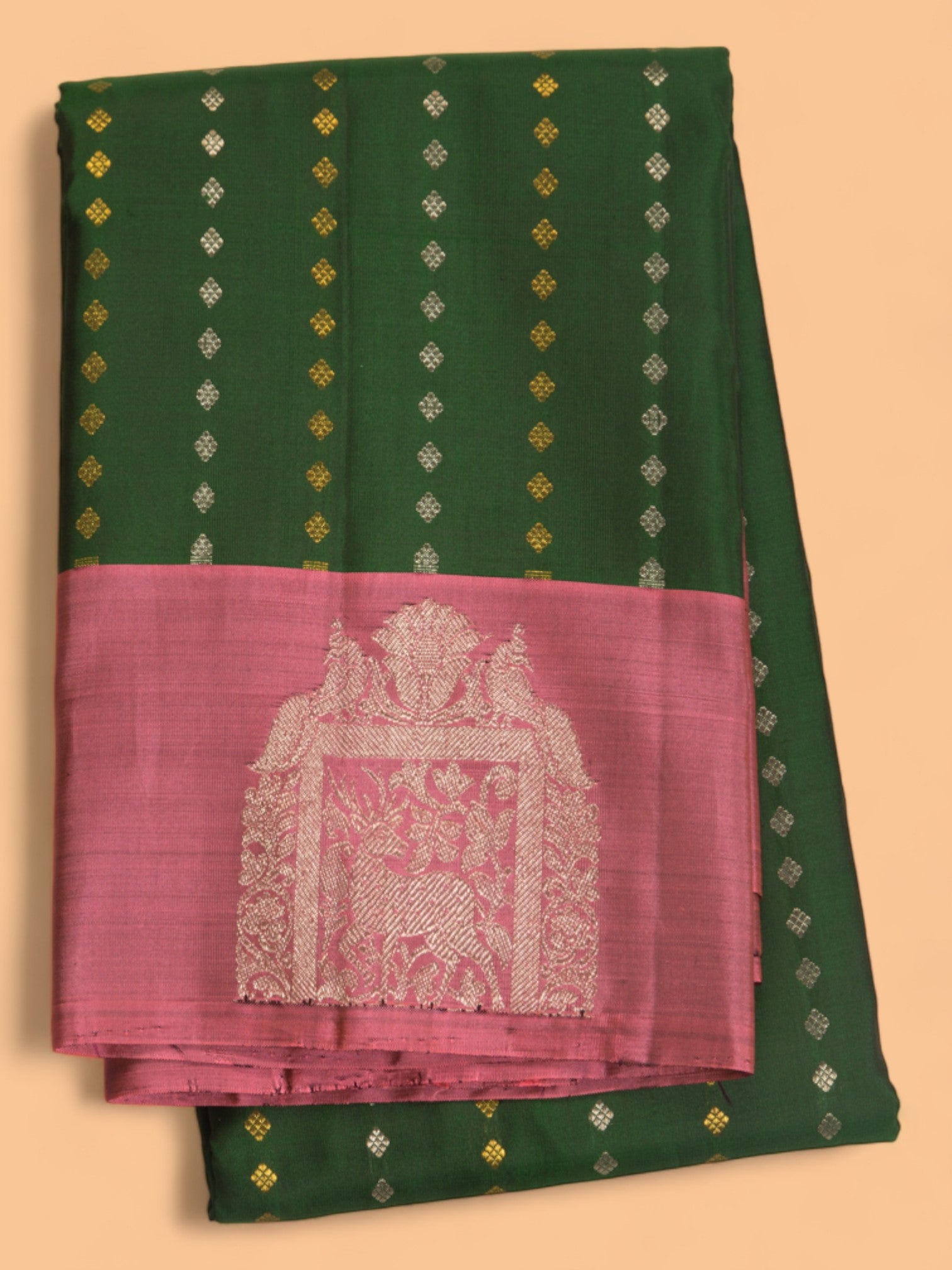 Taranga Kanchi Silk Brocade Bottle Green Saree