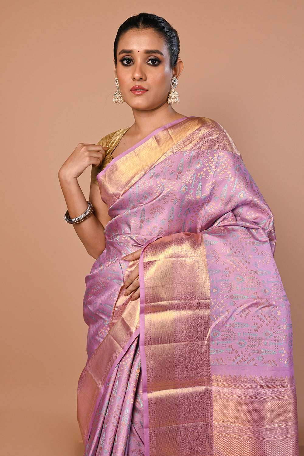 Kanchipuram Silk Brocade Lavender Saree