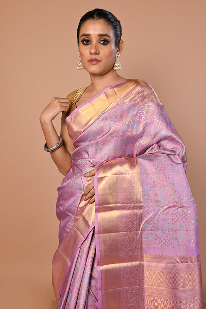 Kanchipuram Silk Brocade Lavender Saree