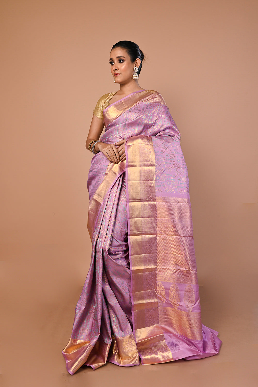 Kanchipuram Silk Brocade Lavender Saree