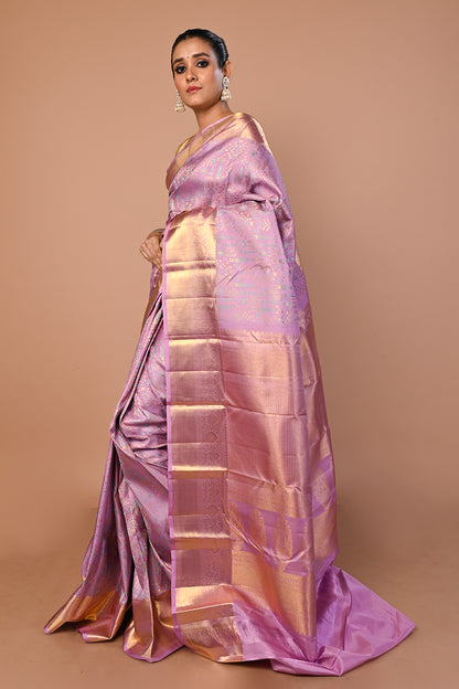 Kanchipuram Silk Brocade Lavender Saree