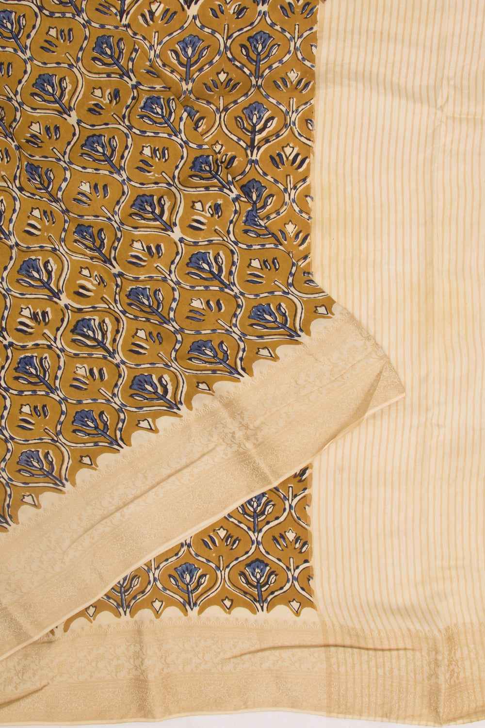 Chanderi Silk Batik Printed Mehendi Green Saree