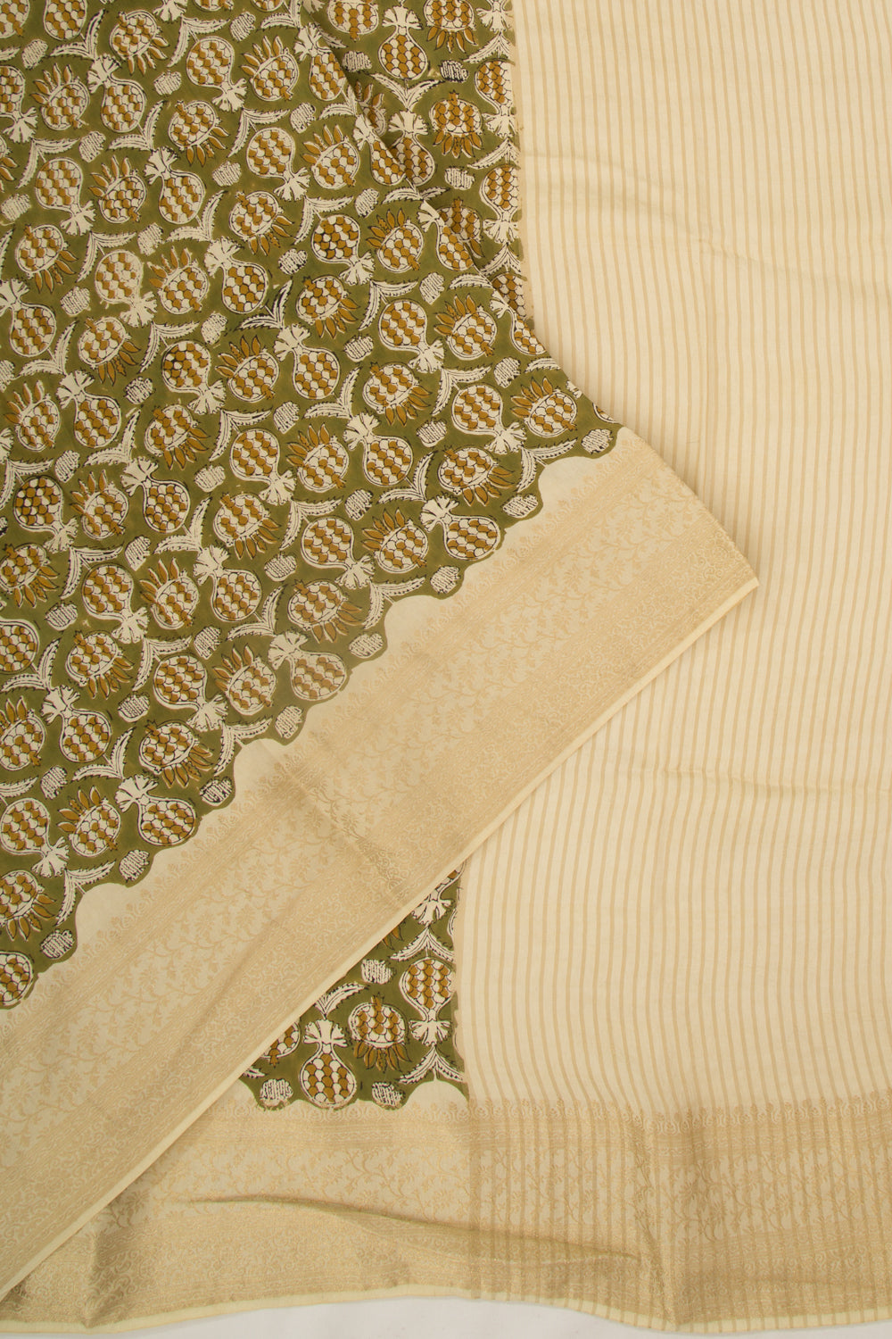 Chanderi Silk Batik Printed Green Saree