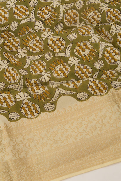 Chanderi Silk Batik Printed Green Saree
