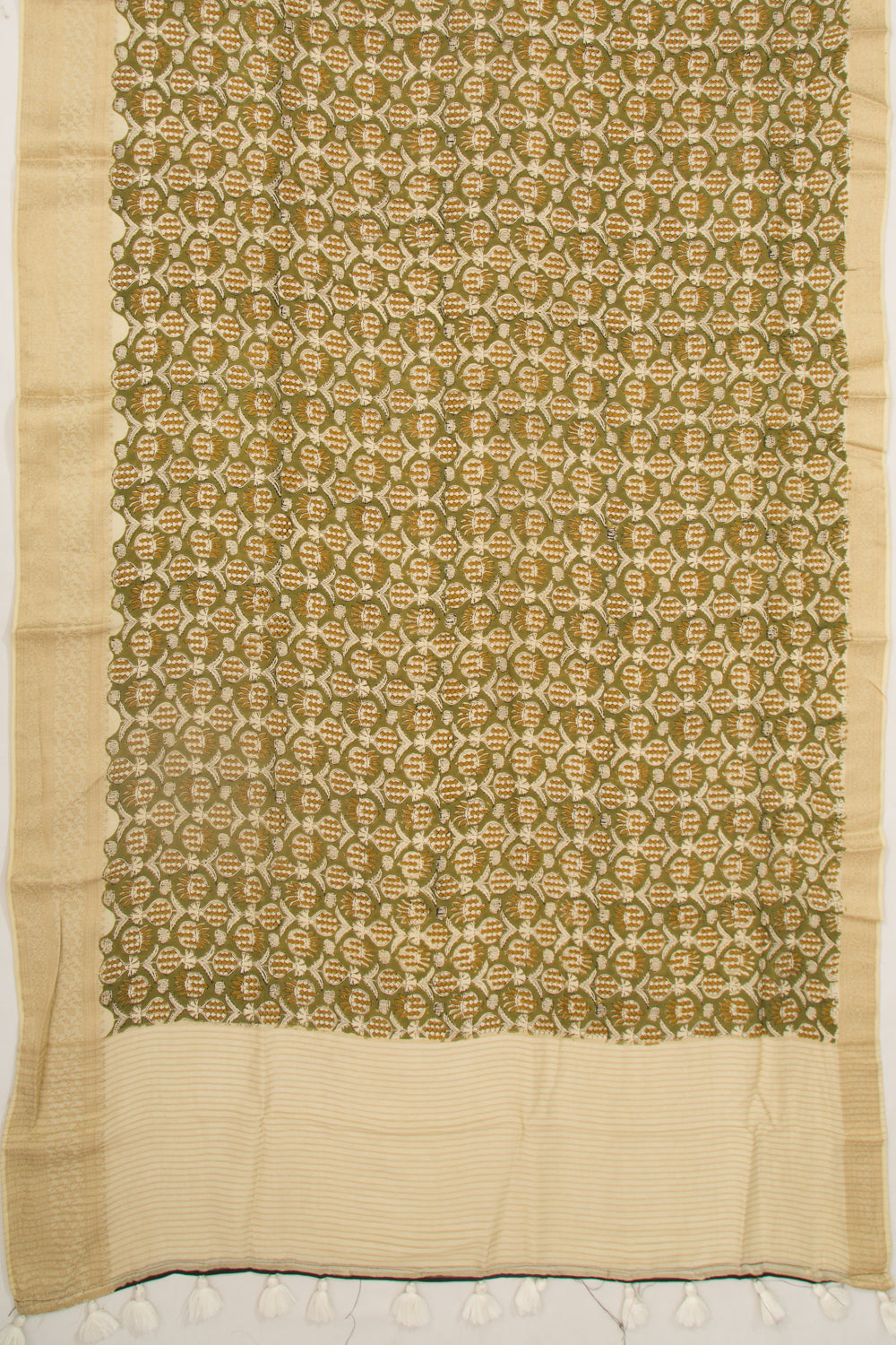 Chanderi Silk Batik Printed Green Saree