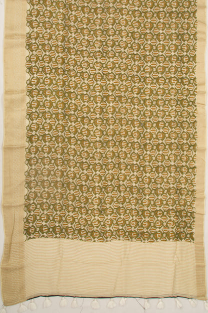 Chanderi Silk Batik Printed Green Saree