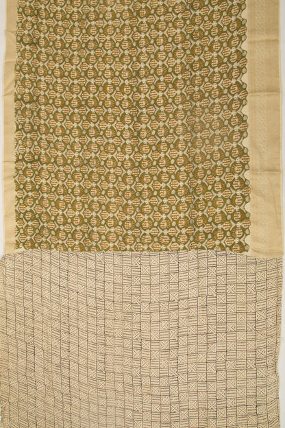 Chanderi Silk Batik Printed Green Saree