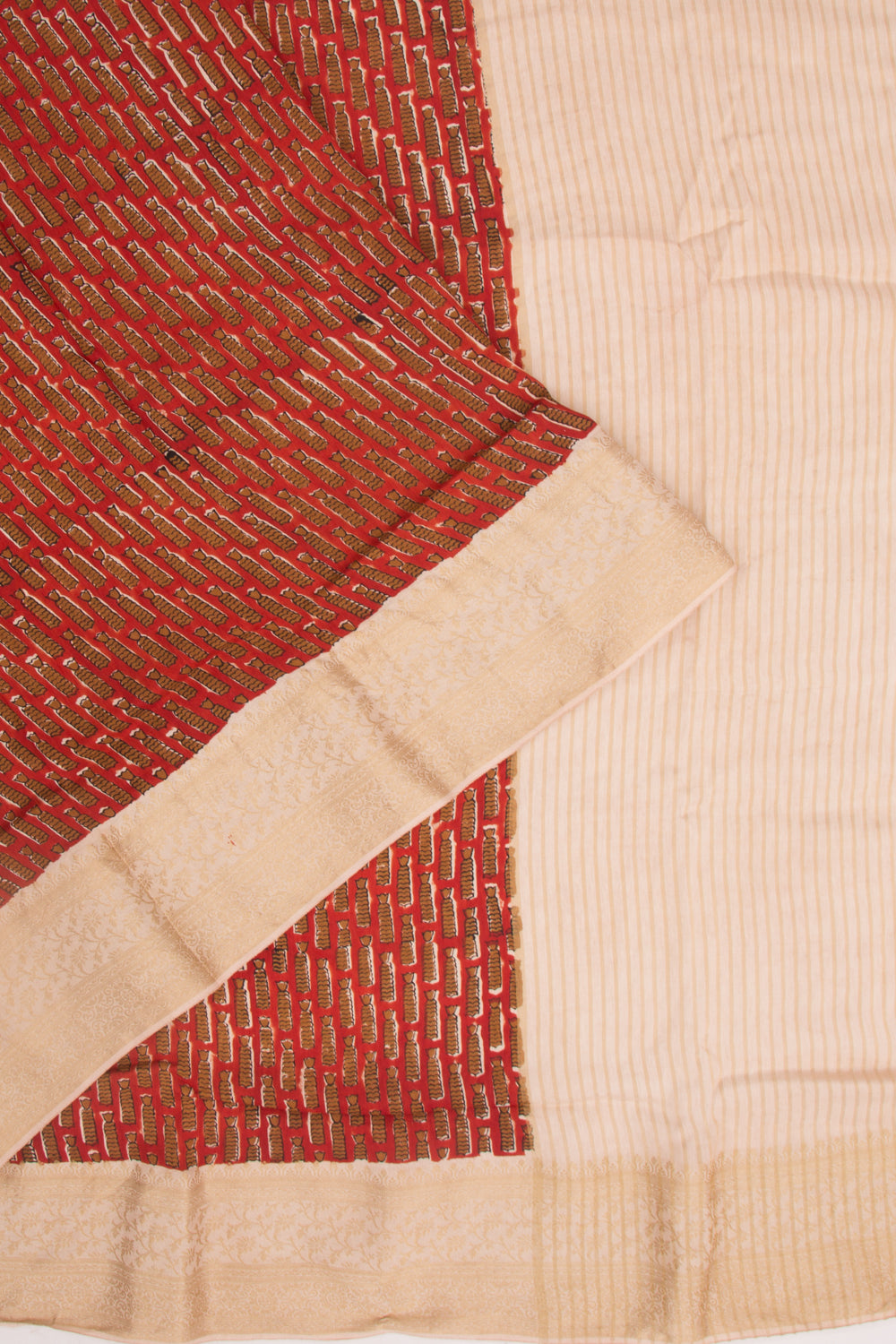 Chanderi Silk Batik Printed Brown Saree