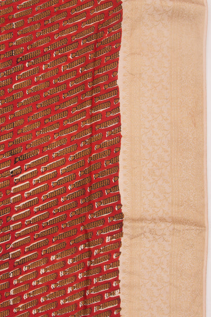 Chanderi Silk Batik Printed Brown Saree