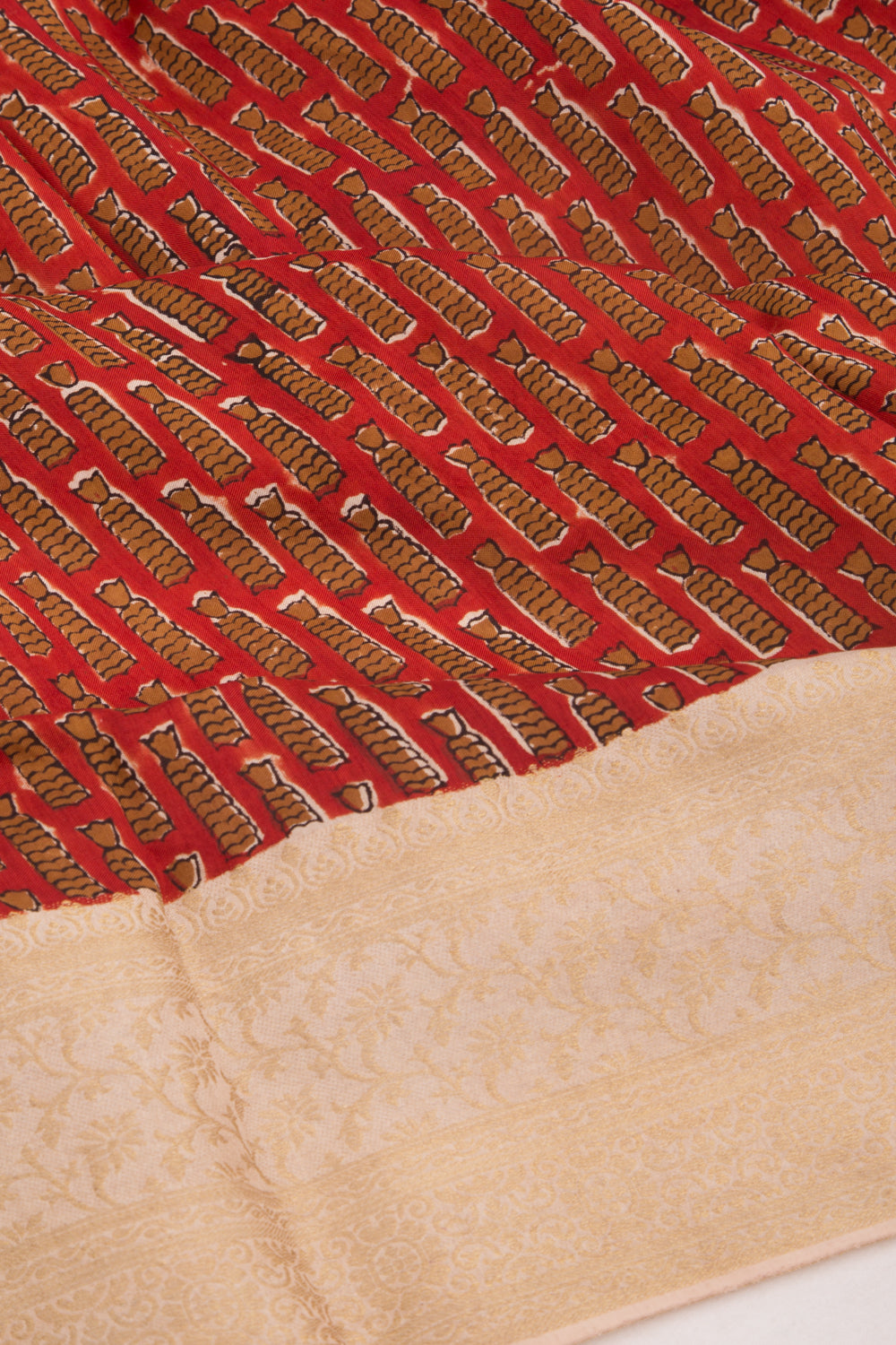 Chanderi Silk Batik Printed Brown Saree