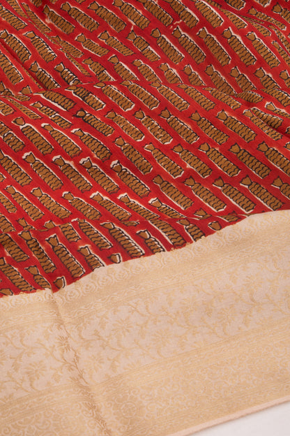 Chanderi Silk Batik Printed Brown Saree