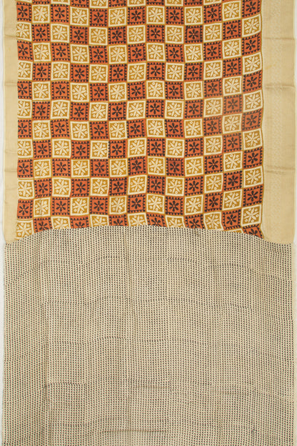 Chanderi Silk Batik Printed Green And Brown Saree