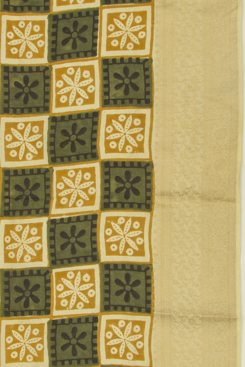 Chanderi Silk Printed Cream Saree