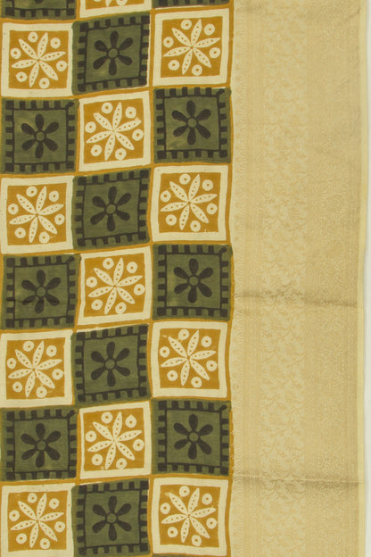 Chanderi Silk Printed Cream Saree