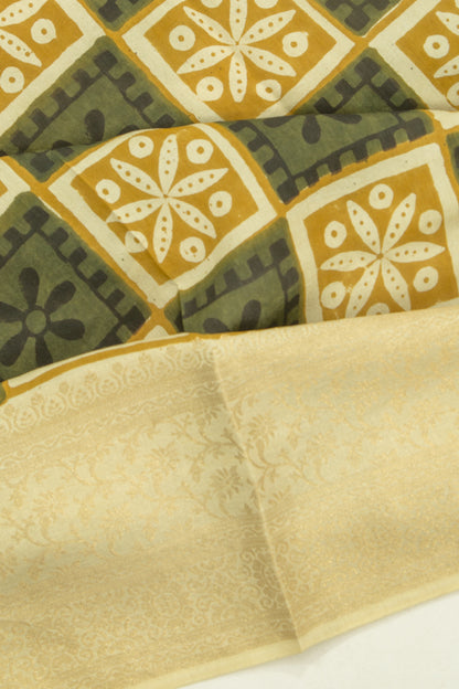 Chanderi Silk Printed Cream Saree