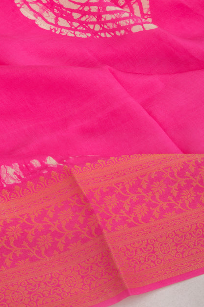 Chanderi Silk Batik Printed Pink Saree