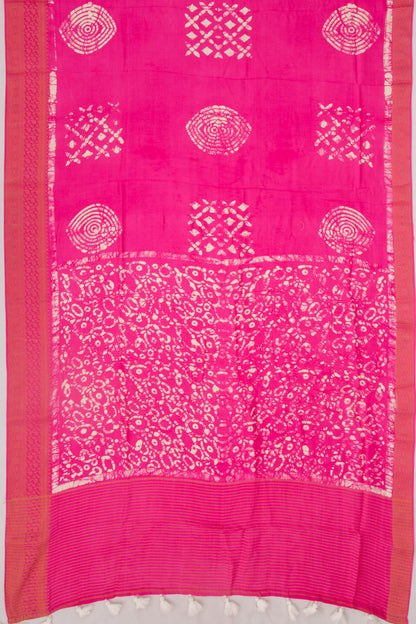 Chanderi Silk Batik Printed Pink Saree