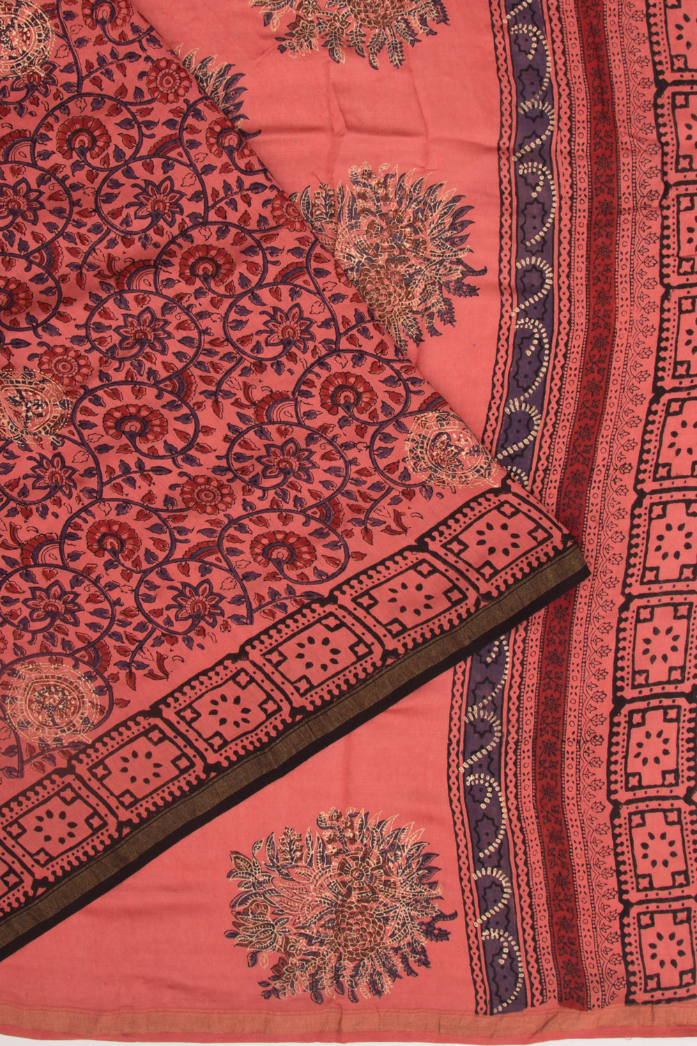 Chanderi Silk Batik Printed And Butta Peach Saree