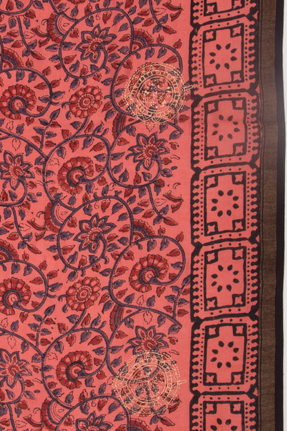 Chanderi Silk Batik Printed And Butta Peach Saree
