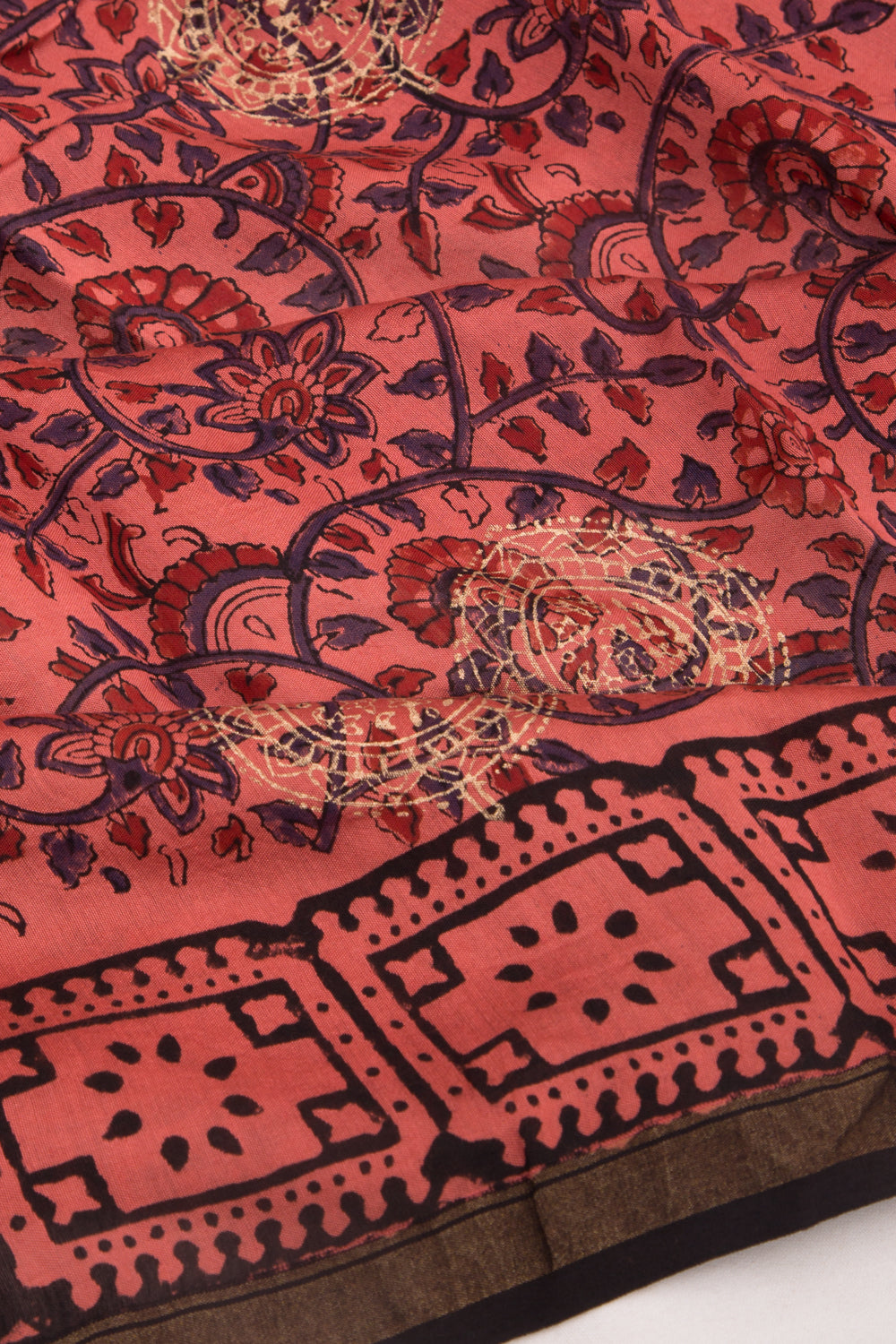 Chanderi Silk Batik Printed And Butta Peach Saree