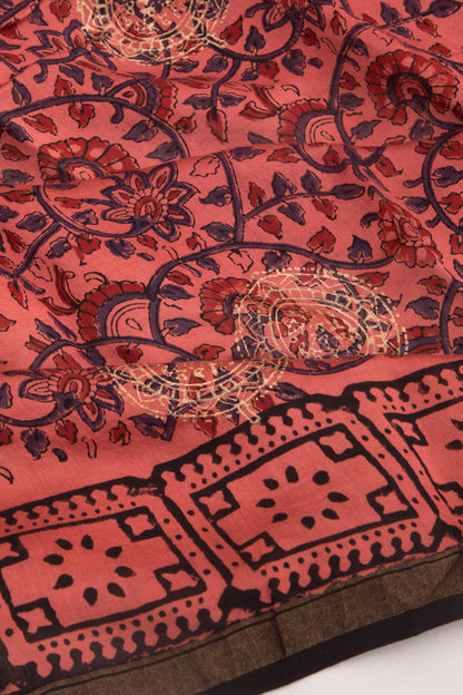 Chanderi Silk Batik Printed And Butta Peach Saree